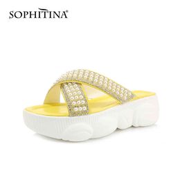 SOPHITINA Pantoufle pour femmes X-strap Pearl Bling Plate-forme Sweet Girls Chaussures d'été de marche respirantes confortables pour femmes PO680 210513