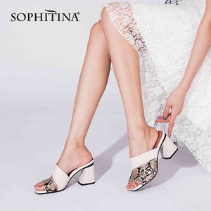 SOPHITINA Femmes Sandales Serpentine Élégant En Cuir De Mouton À La Main Femme Chaussures Talon Épais 8 CM Talons Casual Lady Chaussures C945 210513