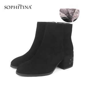 Bottines de fourrure de laine Sophitina Laine Haute Qualité Kid Sude Share Square Design Spécial Design Spécial Chaussures Fermeture à glissière Bottes d'hiver à la main SC209 210513