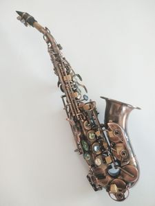 Saxophone soprano Antique Cuivre Rouge Tom Saxophone Sib Instrument de musique Saxophone incurvé Cadeau gratuit