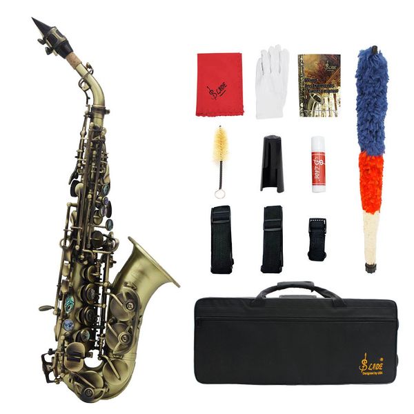 Saxofón Soprano recto Bb cuerpo de latón tallado teclas de oro negro instrumento de saxofón