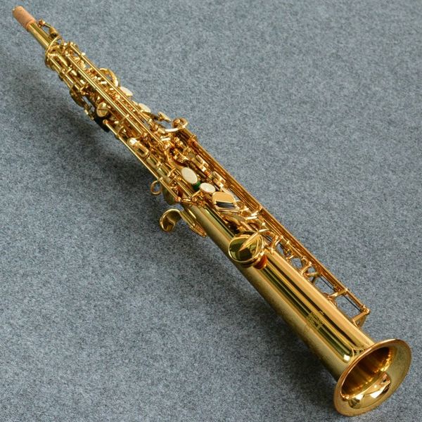 Saxofón Soprano Recto Lacado Dorado Saxofón Si Bemol con estuche Accesorios