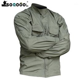 Soqoool Leger Camouflage Militaire Shirt Mannen Waterdichte Swat Combat Tactical Shirts Veel Pockets Cargo Heren Casual