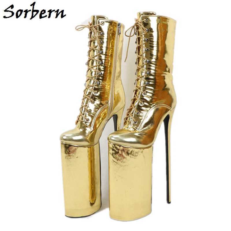 Sorbern, botas de mujer de 12 pulgadas para baile en barra, botas de tacón para mujer, tacones de aguja, tacón alto extremo, zapatos de travesti con cordones, colores personalizados