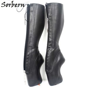 Sorbern 18cm Geheime Ballet Wedge Boot Unisex Grootte 36-46 HOOF HEELLESS ZIP FETISH BLACK MATTE SCHOENEN DAMES