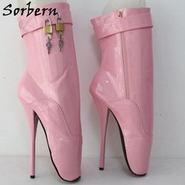 Sorbern 18 cm SM Ballet Short Boots Women Hoge Heels Plus size unisex schoenen Zipper sluitbare enkelbanden laarsjes bdsm custom