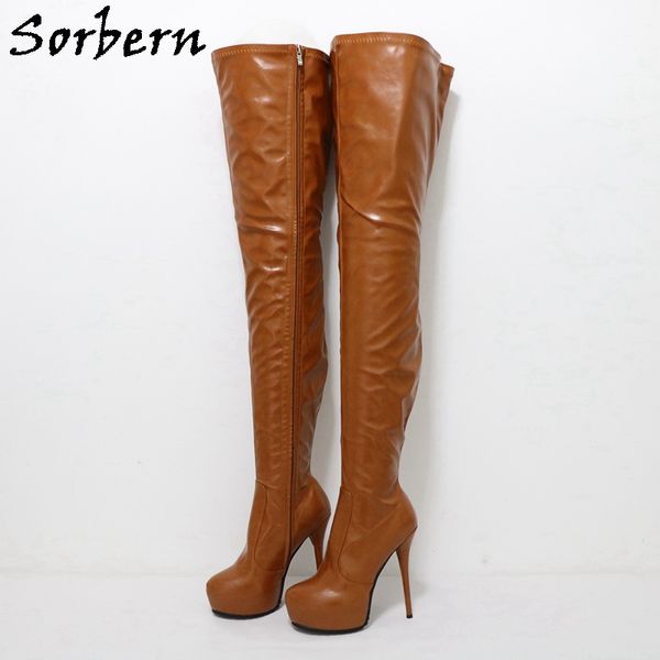 Sorbern – bottes marron à talons hauts pour femmes, chaussures à plateforme et bout rond, taille 33 à 48