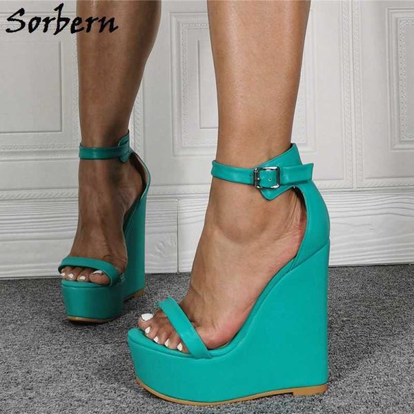 Sorbern sandales compensées confortables bleu vert brides de cheville grande taille unisexe chaussures d'été Multi couleurs plate-forme talon Image réelle