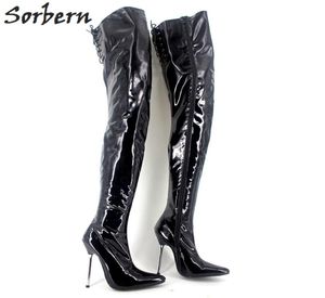 Sorbern Custom Sexy 12 cm metalen hakken dijhoge laarzen puntige teen pool dance laarzen unisex hoge hakken 2018 nieuwe stiletto's 34465397550