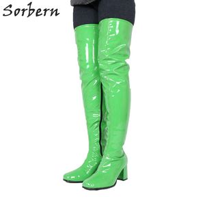 Sorbern – bottes mollet larges personnalisées pour femmes, bottes GOGO à bout carré des années 70, cuissardes hautes, talons bloc, Vintage