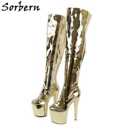 Sorbern Gold Metallic Pole Dance Bots Over the Knee Women Stripper talons 20 cm Extrême High Talon Mid High High Boot Custom