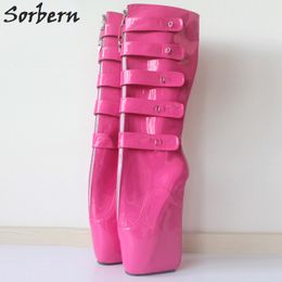 Sorbern Genou Bottes hautes pour femmes Chaussures Angleterre Keys Lockable Boots Boots Bottes carrés Boots Ballet Talon BDSM chaussure Unisexe
