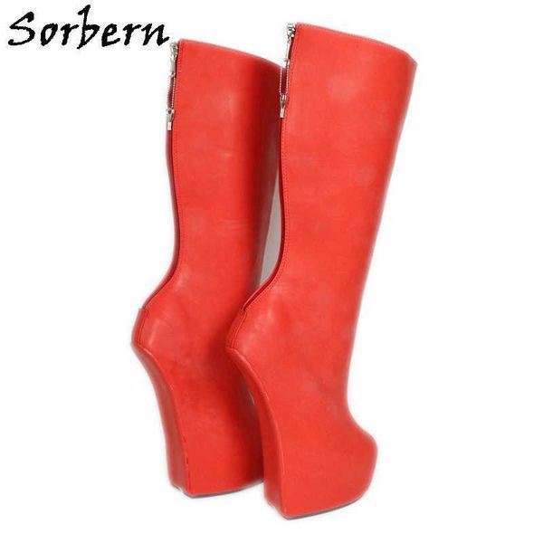 Sorbern verrouillable dos ouvert fermeture éclair genou bottes vache dame lourd sabot semelle sans talon verrouillage genou salut fétiche talon bottes femmes unisexe