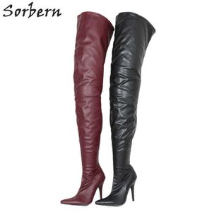 Sorbern Matte Women Boots Stilettos Custom Long Boots Unisex Over-The-Knee Boot Vrouwtjes Puntschoen Sexy Fetish Hoge Hak 12cm