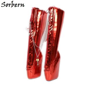 Sorbern Metallic Red Mid Calf Dames Laarzen Ballet Wiggen Lace Up Rits Goth Style Platform BDSM Shoe