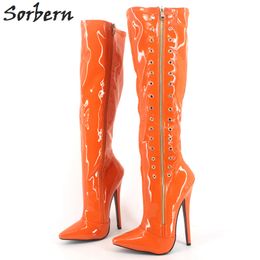 Sorbern-Botas de media pantorrilla para mujer, botines con cremallera de 18CM y tacón de talla grande, Unisex, baile Gay, Color personalizado, puntiagudas, talla grande 36-46