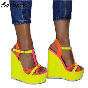 Sorbern Neno jaune sandales compensées femmes talon haut Slingback t-strap Style d'été chaussures dames plate-forme épaisse chaussures personnalisées