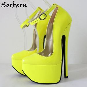 Sorbern Neon Vrouwen Pomp Jurk Schoenen Puntschoen Platform 20cm Fetish Hoge Hak enkelband Sissy Boy SM Art Performance Shoe Multi Color