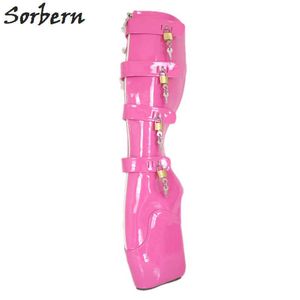 Sorbern pêche brillant genou haute botte compensée avec talons clés verrouillables bottes grande taille femmes mollet large chaussures femmes