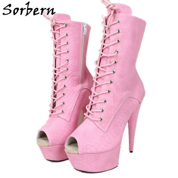 Sorbern Rose Mat 15Cm Bottes Pour Pole Dancer 6 Pouces Étranges Talons Femmes Haute Plate-Forme Chaussures À Bout Ouvert