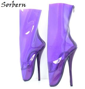 Sorbern Purbern Purple Clear PVC Sexy Ballet Heel Dameslaarzen Sexy Fetish High Heel Laarzen voor dames aangepaste been maat schoenen Lady8118362