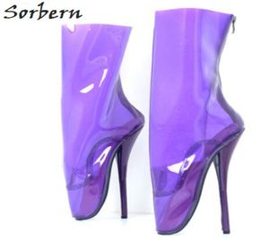 Sorbern paars heldere pvc sexy ballet hiel dames laarzen sexy fetisj hoge hakken laarzen voor dames aangepaste been maat schoenen lady3675078