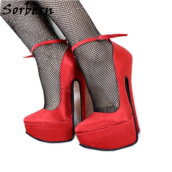 Sorbern Satin Femmes Pump Chaussures Chaussures Chaussures Strap de la cheville pointue Toe Plateforme Fetish 20cm Stilettls High Talons High Talons Couleur personnalisée