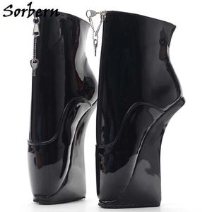 Sorbern Sexy Afsluitbare Rits Enkellaarzen Heelless Schoenen BDSM Fetish Teen Pijnlijke Boot Hidden Heel Schoenen Slaaf Schoenen Plus Size