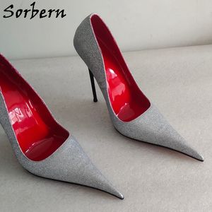 Sorbern Argent Glitter Femmes Pompe Robe Chaussure 14Cm Stilettos À Talons Hauts Parti Chaussures Sissy Fille Drag Queen Itlay Style Long Bout Pointu