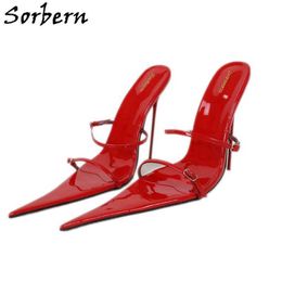Sorbern zilveren rode slip op sandalen voor vrouwen hoge hak stiletto's 12 cm 14cm 16cm 18cm zomer schoen sexy dames hakken dubbele riemen