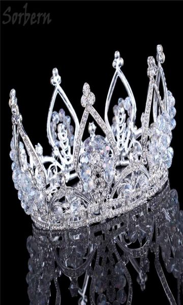Sorbern, corona redonda de plata para boda, accesorios para el cabello, Tiaras grandes, accesorios para el cabello para novias, Halloween, proveedores de Dropship 1287634