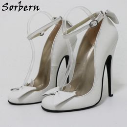 Sorbern Vintage 16 CM Dames Pomp Jurk Schoenen Ronde Teen Burlesque Showgirl Bowknot Showlow Sissy Boy Crossdresser Stilettos