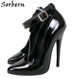 Sorbern large bride à la cheville femmes pompe chaussures 16Cm talons aiguilles en cuir véritable femme qualité robe chaussures fête talons personnalisé