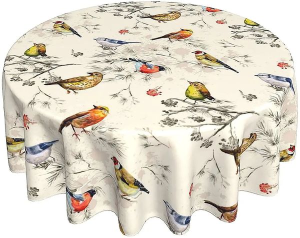 sorfbliss Nappe d'été ronde avec oiseaux, 152,4 cm, rustique, infroissable, pour table de pique-nique, fête, 240312