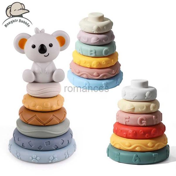 Tri Nesting Empilage jouets 1 jeu de capteurs de peluches pour bébé blocs de construction éducatifs en silicone dents en caoutchouc empilées 3D rondes extrudées 24323