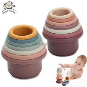 Tri Nesting Empilage jouets 1 jeu de tasses empilées en silicone Montessori blocs de construction pour enfants éducation préscolaire baby shower Ins style baignoire 24323