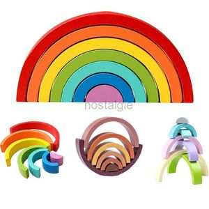 Clasificación de juguetes apilables, 1 Juego de bloques de construcción de arcoíris de madera, juego de creatividad geométrica, juguete educativo Montessori, regalos 24323