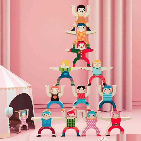 Tri Nesting Stacking Toys 12 pièces en bois Herces acrobatique Ncing blocs jouer à des jeux tout-petits éducatifs pour les enfants Drop Deliver Dhozd