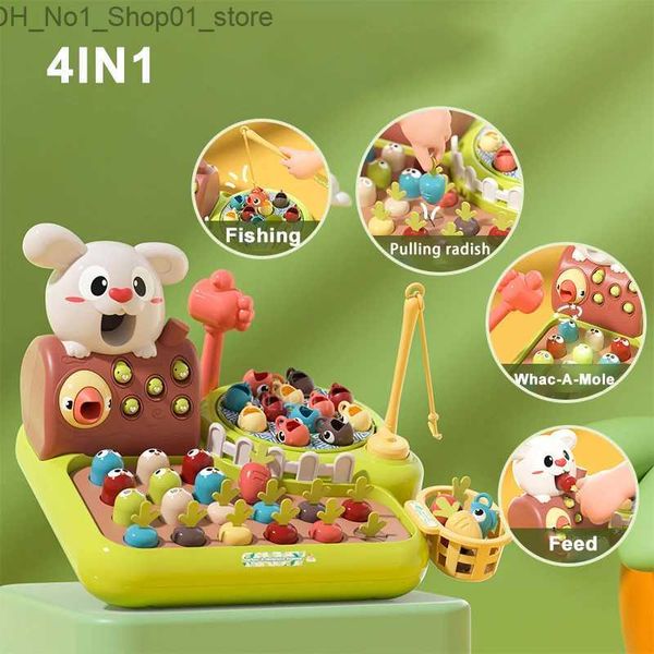 Tri Nesting Stacking Toys 2023 Enfants Montessori Jouets Happy Farm Jouer Gophers Pêche Tirant des carottes Alimentation 4IN1 Jeu Enfants Puzzle Q231218