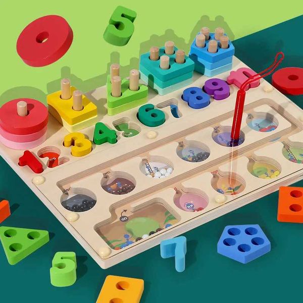 Tri Nesting empilage jouets 3-en-1 en bois aimant conseil Puzzles jeu Montessori jouets éducatifs forme numérique couleur cognition 3Y comptage tri jouet 240118