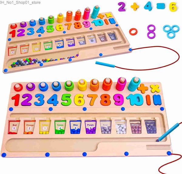 Tri Nesting Stacking Toys 3in1 Montessori Jouets en bois Magnétique Couleur Numéro Perle Labyrinthe Éducatif Activités d'apprentissage préscolaire Blocs Puzzles Q231218