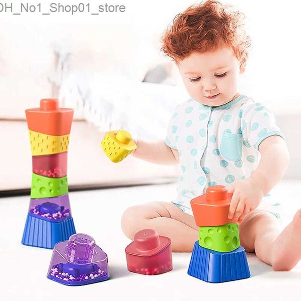 Tri Nesting empilage jouets bébé blocs de construction sensoriels enfant en bas âge Montessori jouets éducatifs pour 2-4Y arc-en-ciel tour hochets enfants motricité fine Q231218