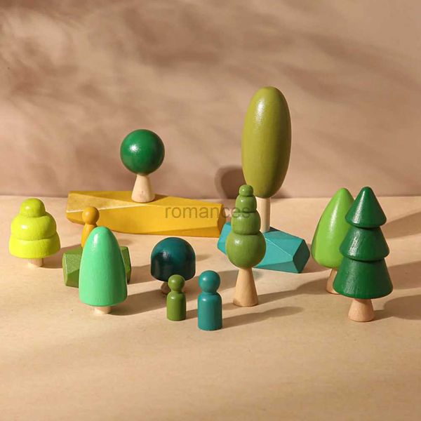 Tri nidification empilage jouets bébé ensemble en bois artisanat forêt arbre Mini gâteau décoration haut enfants jouet bloc jeu éducation pour les enfants 24323