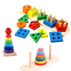Clasificación Anidación Apilamiento juguetes Bebé juguete de madera arco iris apilado anillo torre bloque de construcción rompecabezas Montessori educación color geometría juego 24323