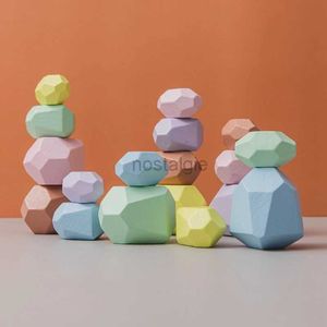 Tri nidification empilage jouets enfants Montessori en bois bloc de construction ensemble pierre colorée créatif nordique jeu arc-en-ciel jouet cadeaux 24323