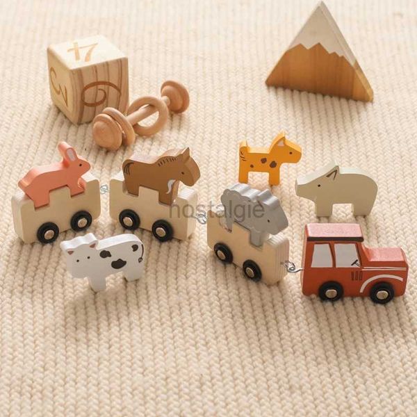 Tri nidification empilage jouets enfants Montessori en bois Train jouet ferme modèle fermier vache mère poulet canard volaille Animal jeu éducation cadeaux 24323