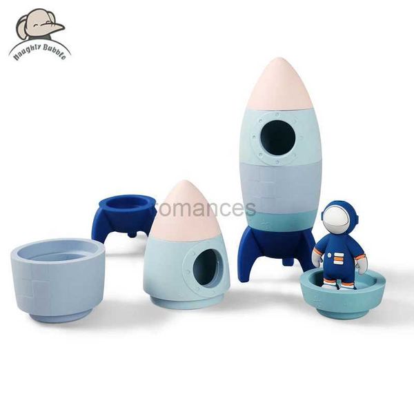 Tri Nesting Jouets empilables Bloc de construction en silicone pour enfants Jouet de fusée Montessori Empilage Puzzle Jeu Brosse à dents de qualité alimentaire pour bébé sans bisphénol A 24323