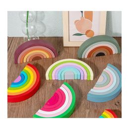 Sorteren Nesting Stacking Toys Kids Arch Bridge Rainbow Bouwstenen houten speelgoed baby vroege educatie kleur cognitieve blockstoy dh5rz