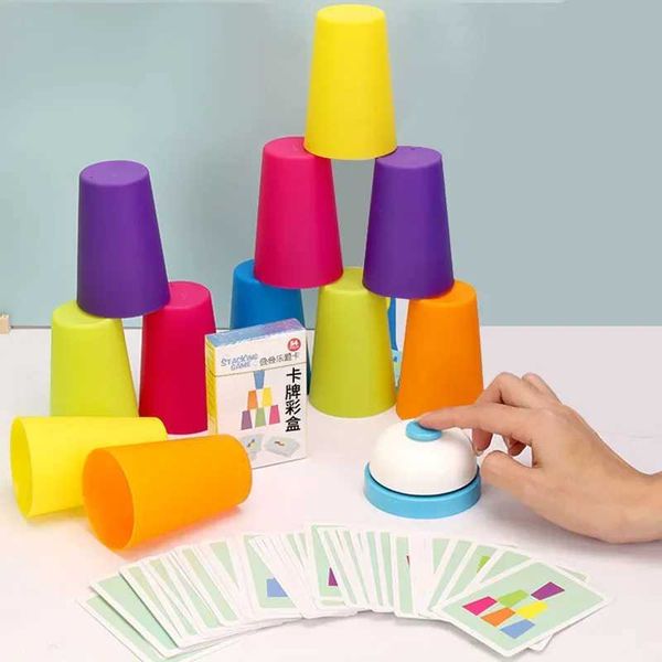 Jouets empilables pour enfants, jouets Montessori, tasse à empiler, jeu de Table avec carte, illumination intellectuelle éducative, formation logique à la Cognition des couleurs