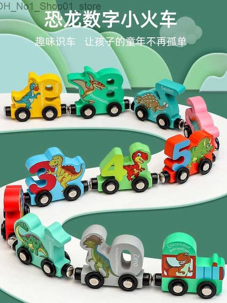 Tri Nesting Stacking Toys Ensemble de train de dinosaures magnétique 11 pièces Nombre de jouets en bois Voitures d'apprentissage avec numéros Train de couleur pour enfants en bas âge 2-5 Jouets Montessori Q231218